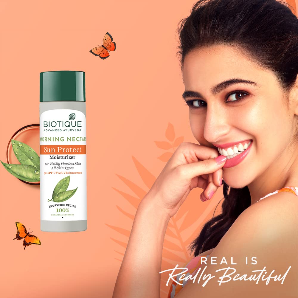 Biotique Advanced Ayurveda Bio Morning Nectar Visibly Flawless Sun Protector 30+SPF UVA/UVB Sunscreen - 120 ml