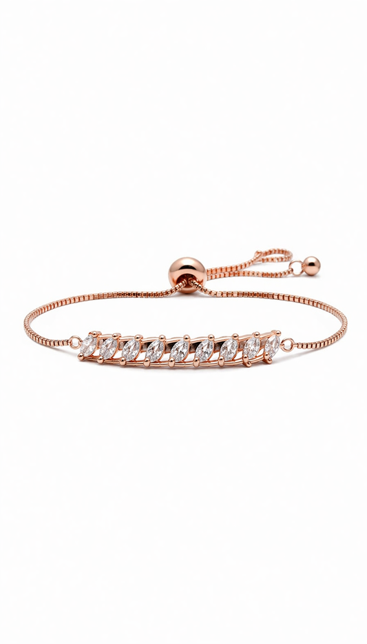 Rose Gold Adjustable Leaf Crystal Bracelet for Women
