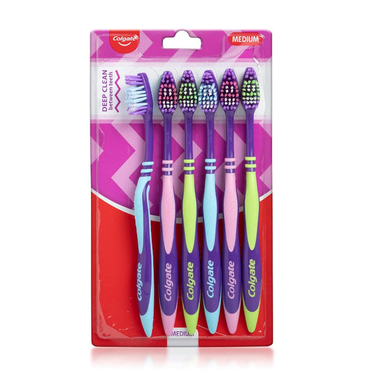 Colgate ZigZag Manual Toothbrush for adults, Pack of 6 Medium Multicolour Soft Tooth brush