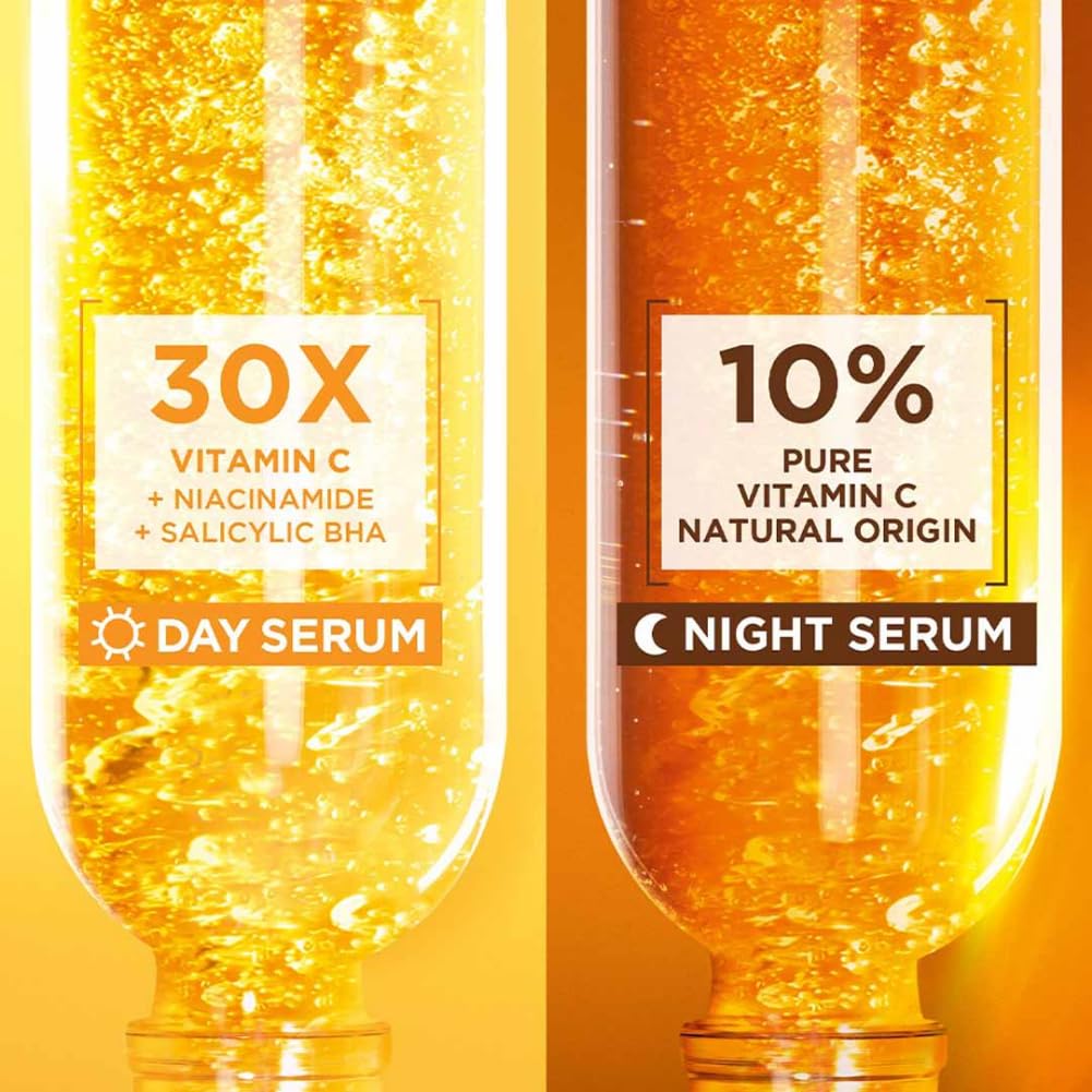 Garnier 30X Vitamin C Day + 10% Vitamin C Night Serum Mini Combo - Wake Up to 73% Brighter Skin - combo