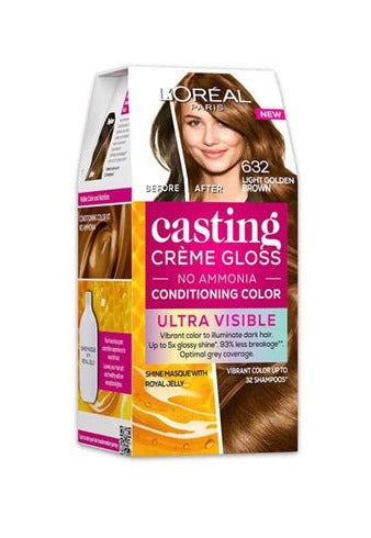LOreal Paris Casting Creme Gloss Ultra Visible Conditioning Hair Color - 632 Light Golden Brown 100gm+60ml