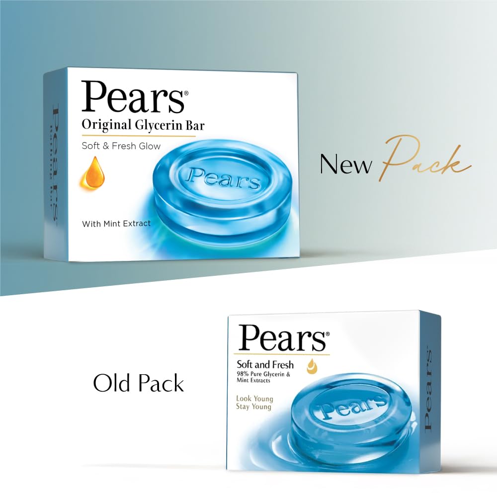 Pears Soft & Fresh Bathing Soap - Glycerin & Mint - Pack of 3 - 125 gm