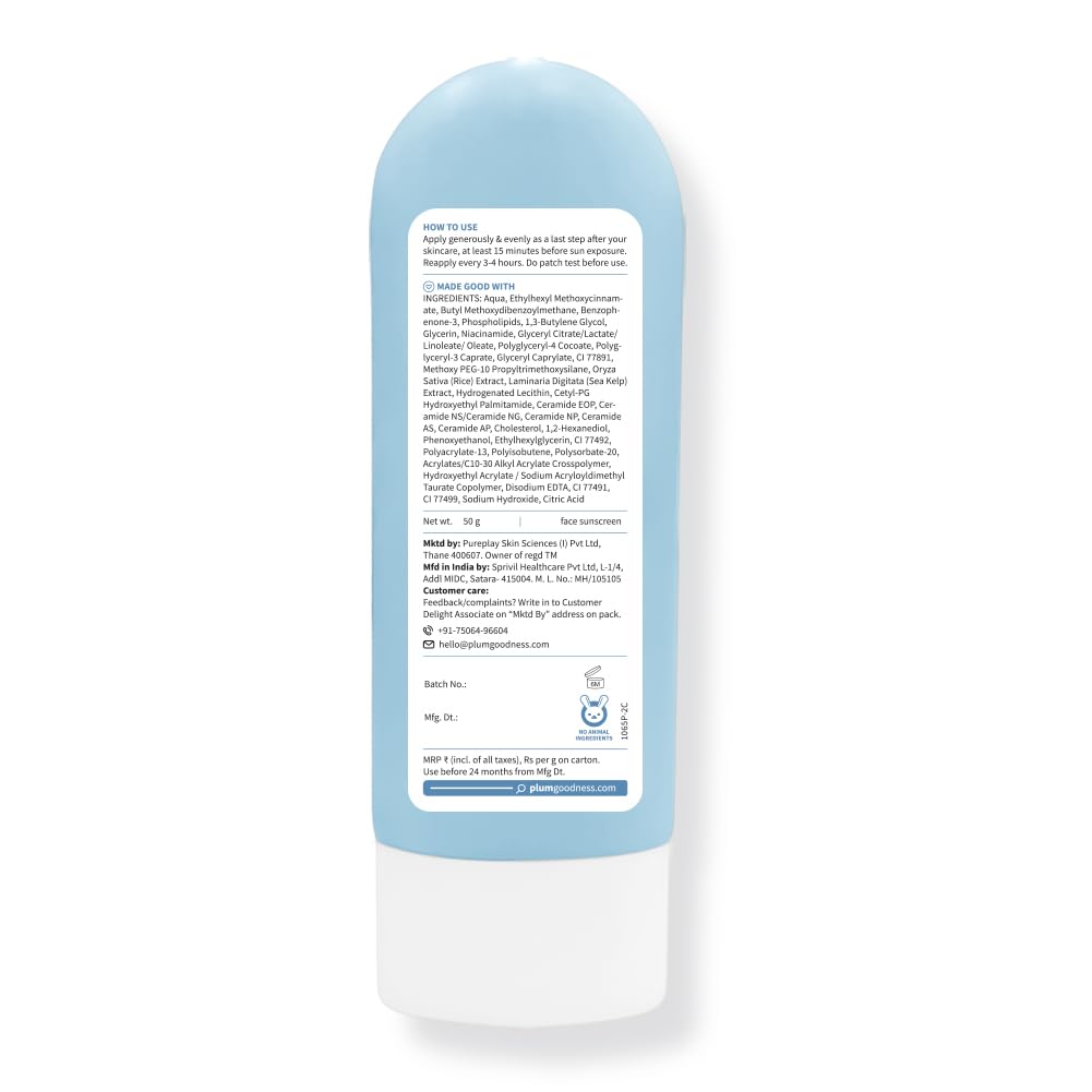 Plum Rice Water & 3% Niacinamide Sheer-Tinted Sunscreen With SPF 50 PA++++ For Oily To Normal Skin - 50 gm