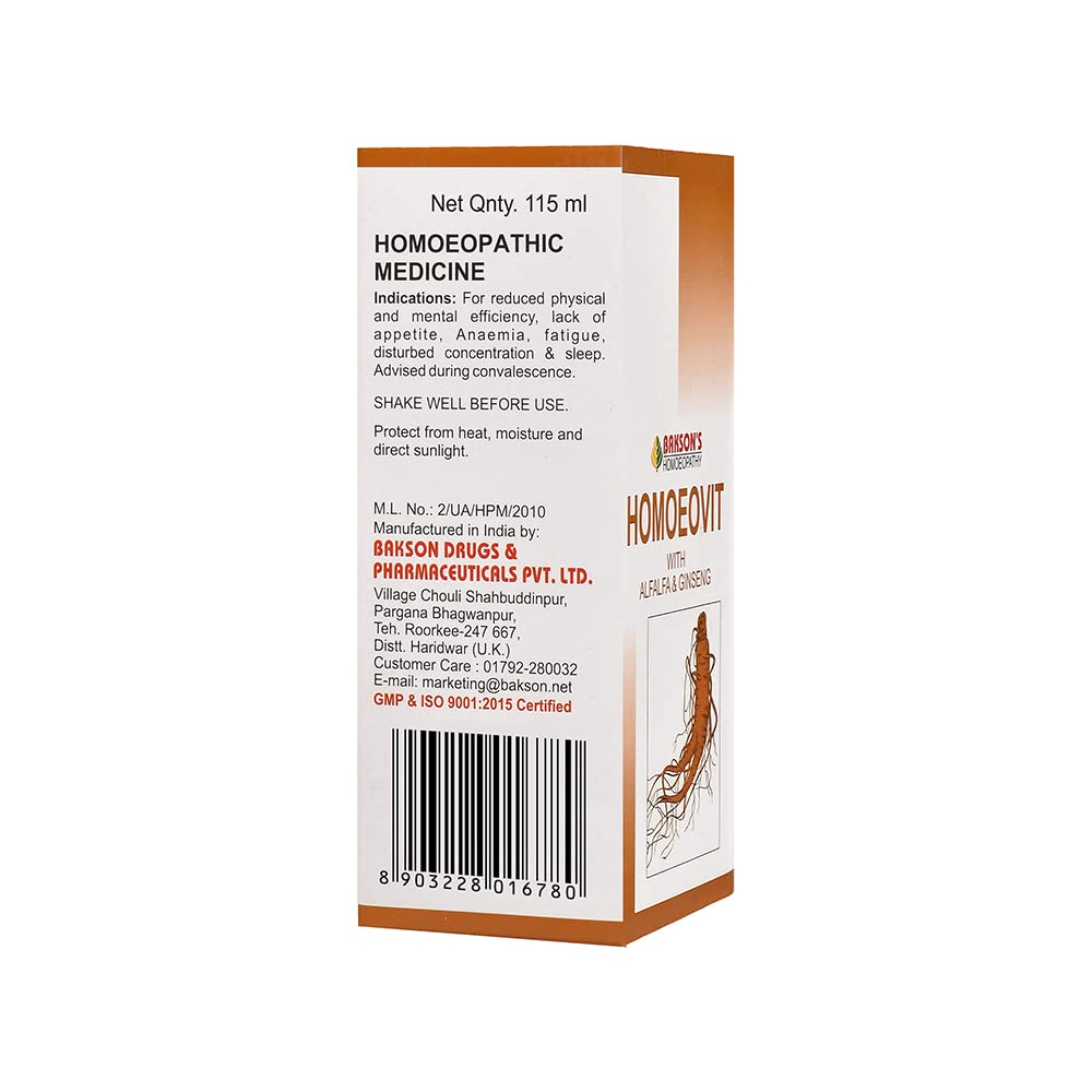 Bakson's Homeopathy Homoeovit with Alfalfa & Ginseng Syrup - 115 ml