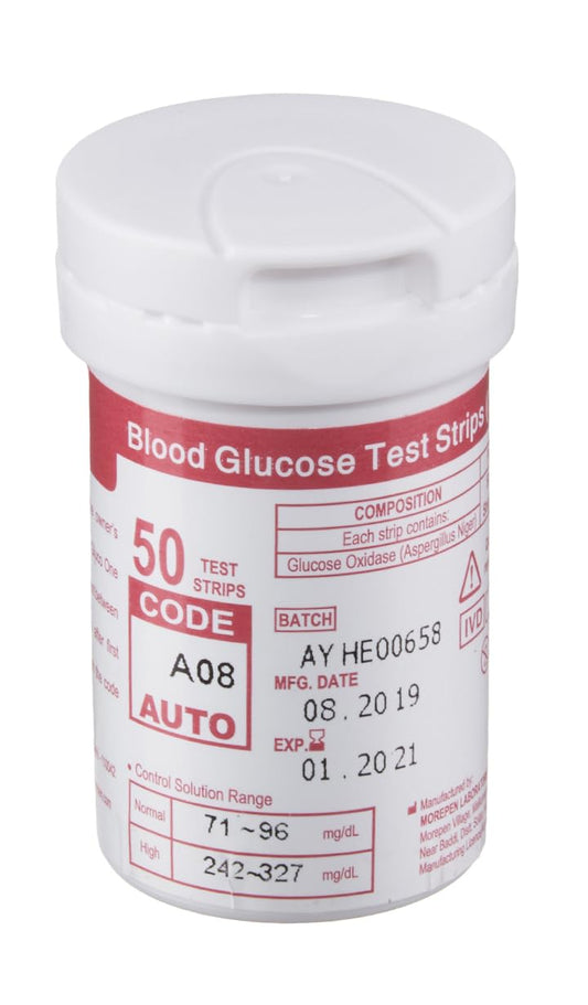 Dr. Morepen BG-03 Blood Glucose Test Strips, 50 Strips (Black/White)(Only Strips, No Glucometer)