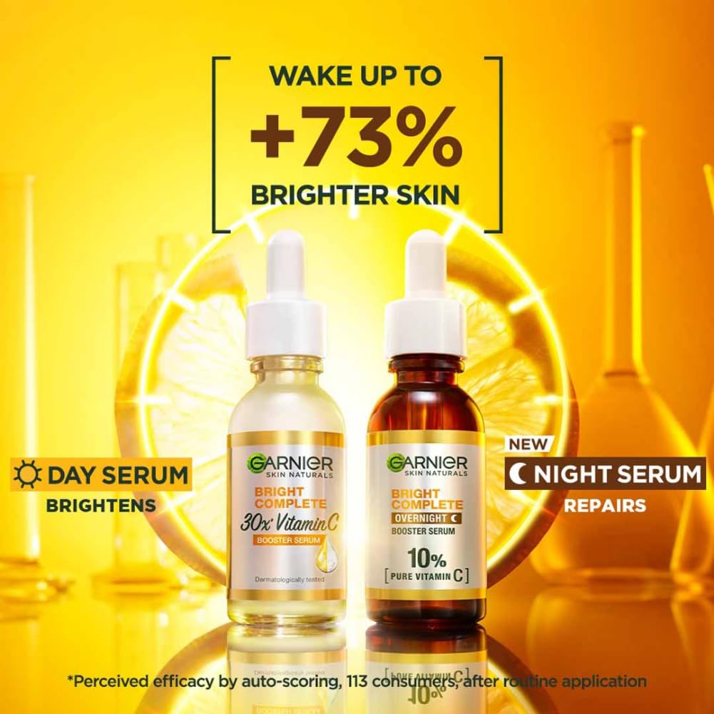 Garnier 30X Vitamin C Day + 10% Vitamin C Night Serum Mini Combo - Wake Up to 73% Brighter Skin - combo