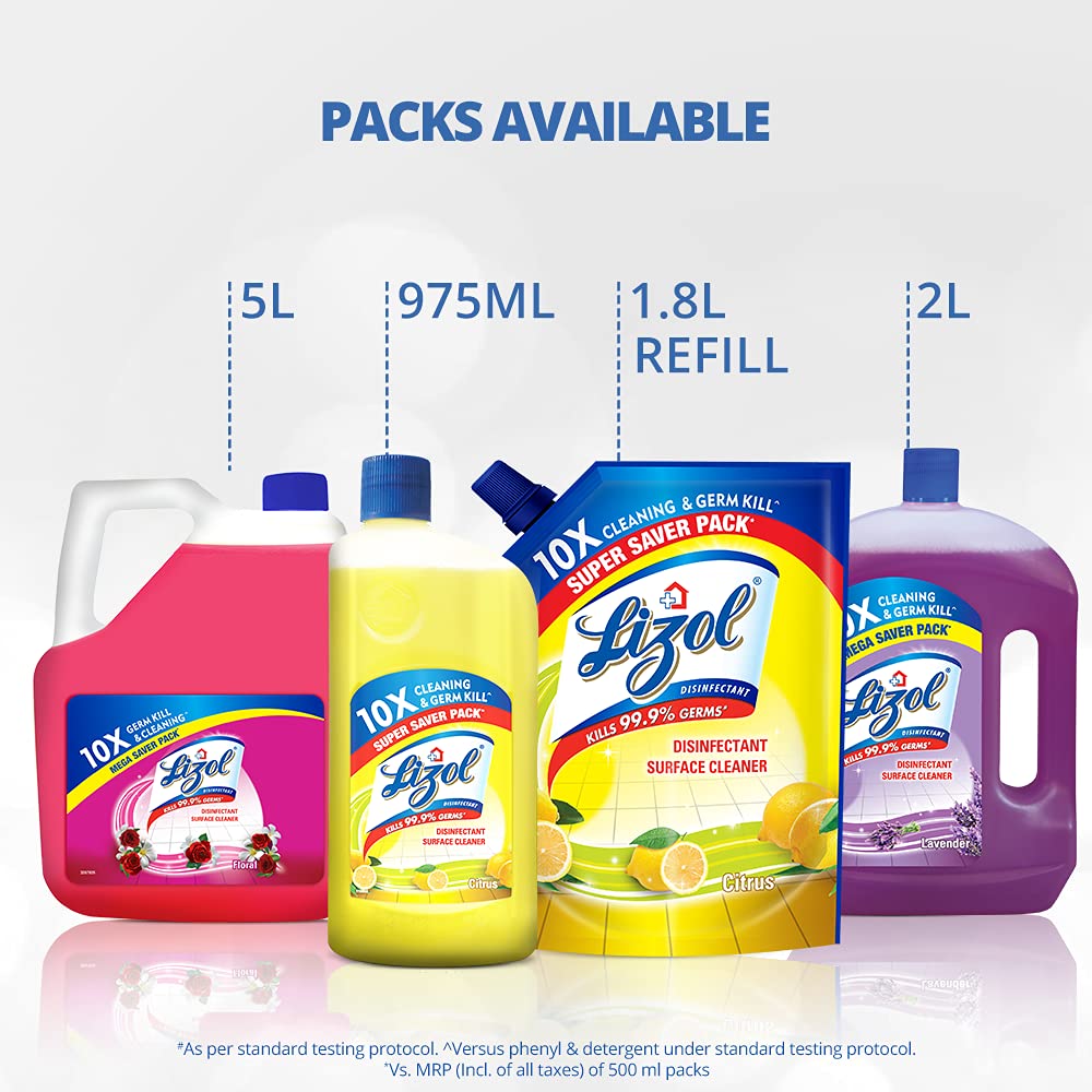 Lizol Disinfectant Surface & Floor Cleaner Liquid, Citrus - 975 ml