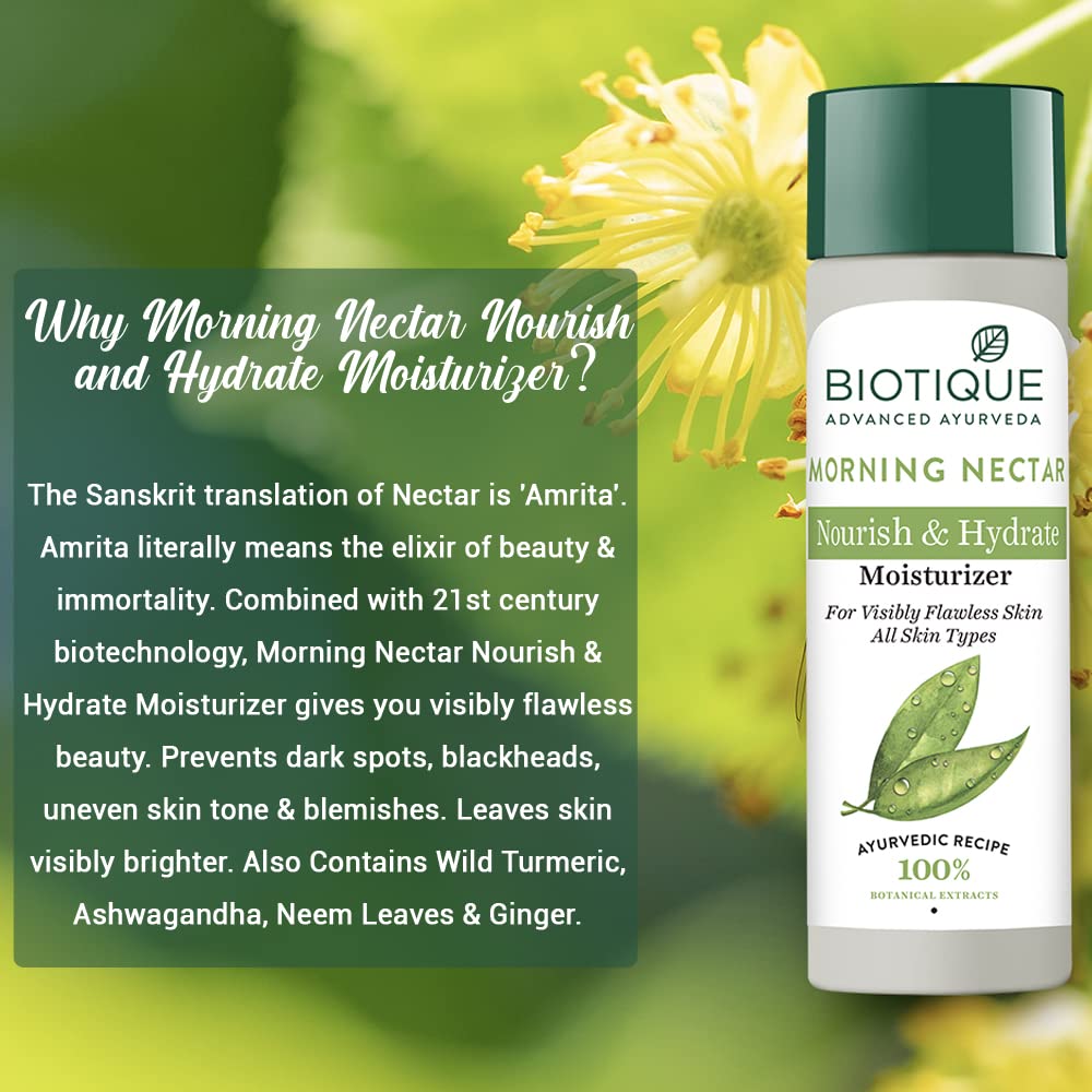Biotique Morning Nectar Flawless Skin Moisturizer l Prevents Dark spots, Blackheads and Blemishes l Visibly Flawless Skin l Nourishes and Hydrates Skin l All Skin Types l 120ml