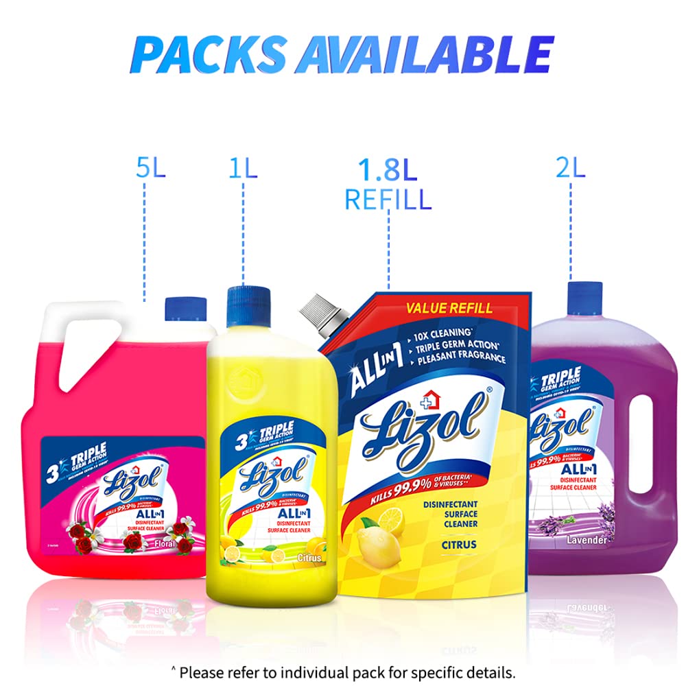 Lizol 1800 ml - Lavender, Disinfectant Surface & Floor Cleaner Liquid Refill Pack