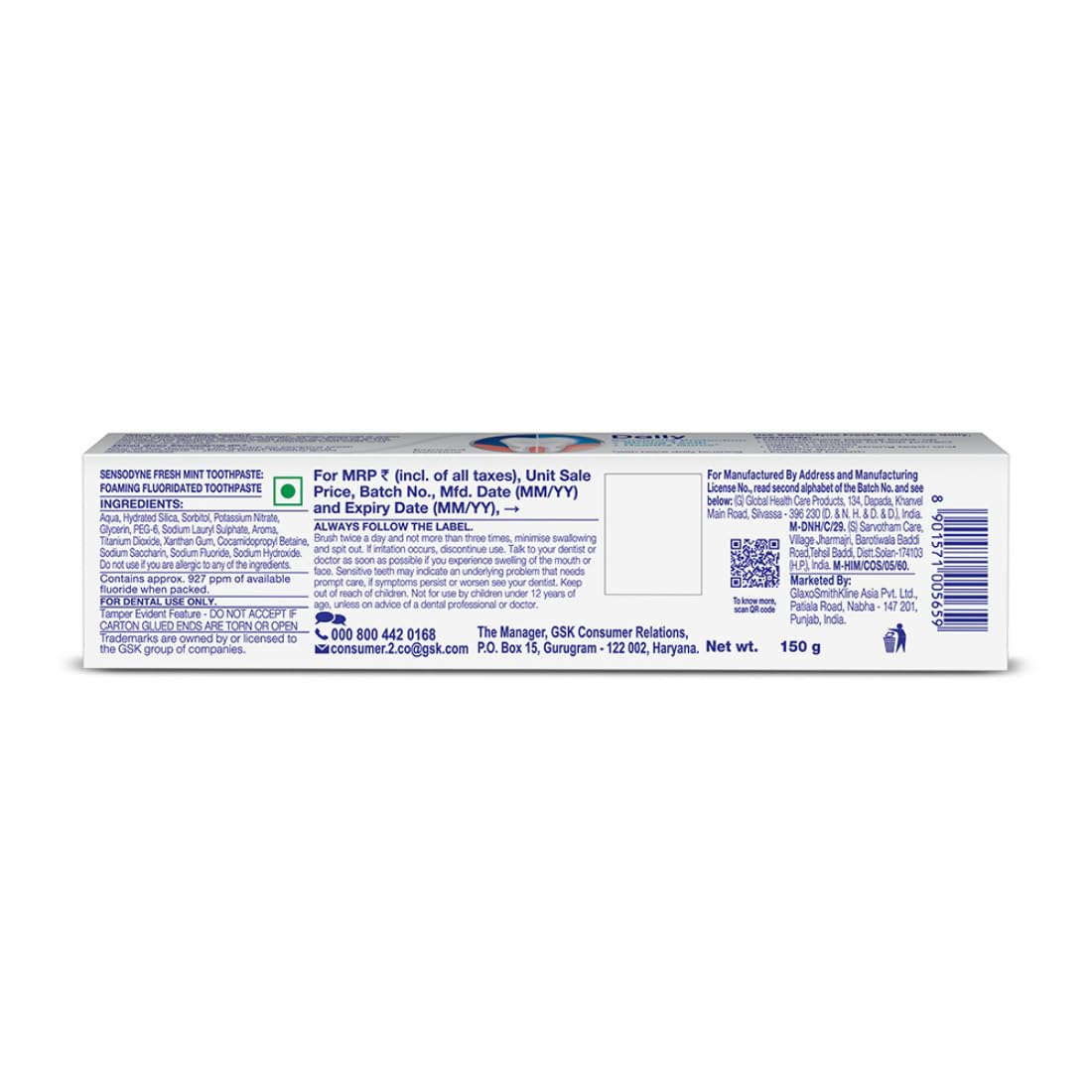 Sensodyne Toothpaste Fresh Mint | Daily Sensitivity Relief Tooth Paste Pack of 1 - 150gm | Dentist Recommended |