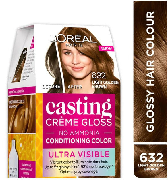 LOreal Paris Casting Creme Gloss Ultra Visible Conditioning Hair Color - 632 Light Golden Brown 100gm+60ml