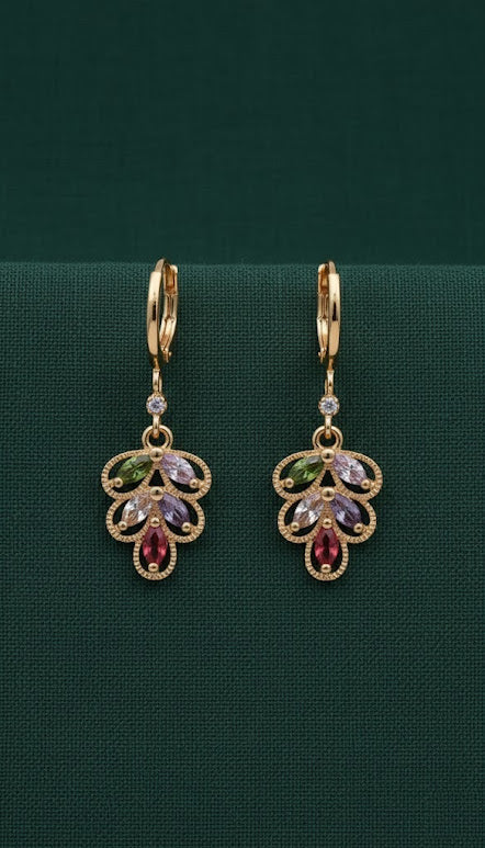 Elegant Gold Plated Multicolor Crystal Dangle Earrings for Women