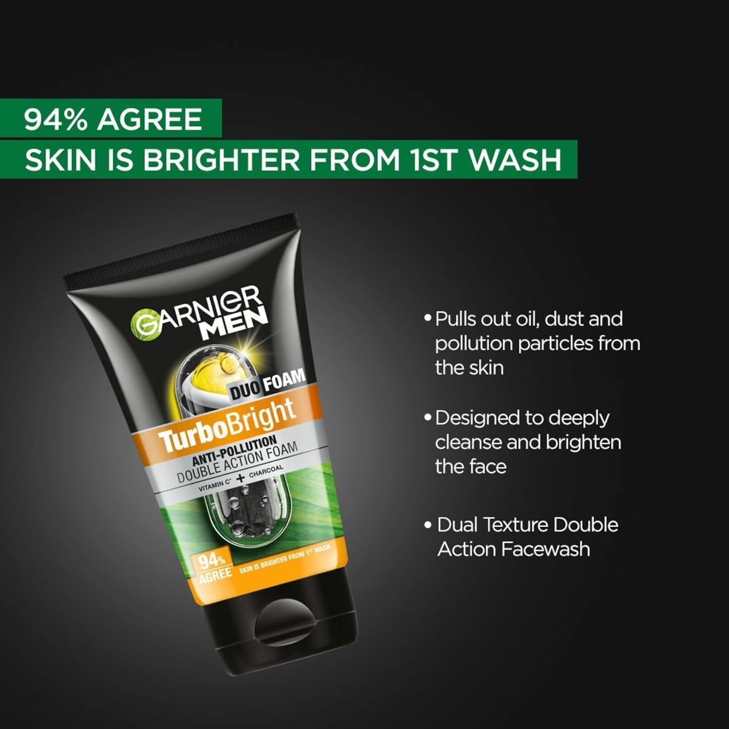 Garnier Men Power White Anti-Pollution Double Action Facewash, 100gm