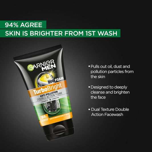 Garnier Men Power White Anti-Pollution Double Action Facewash, 100gm