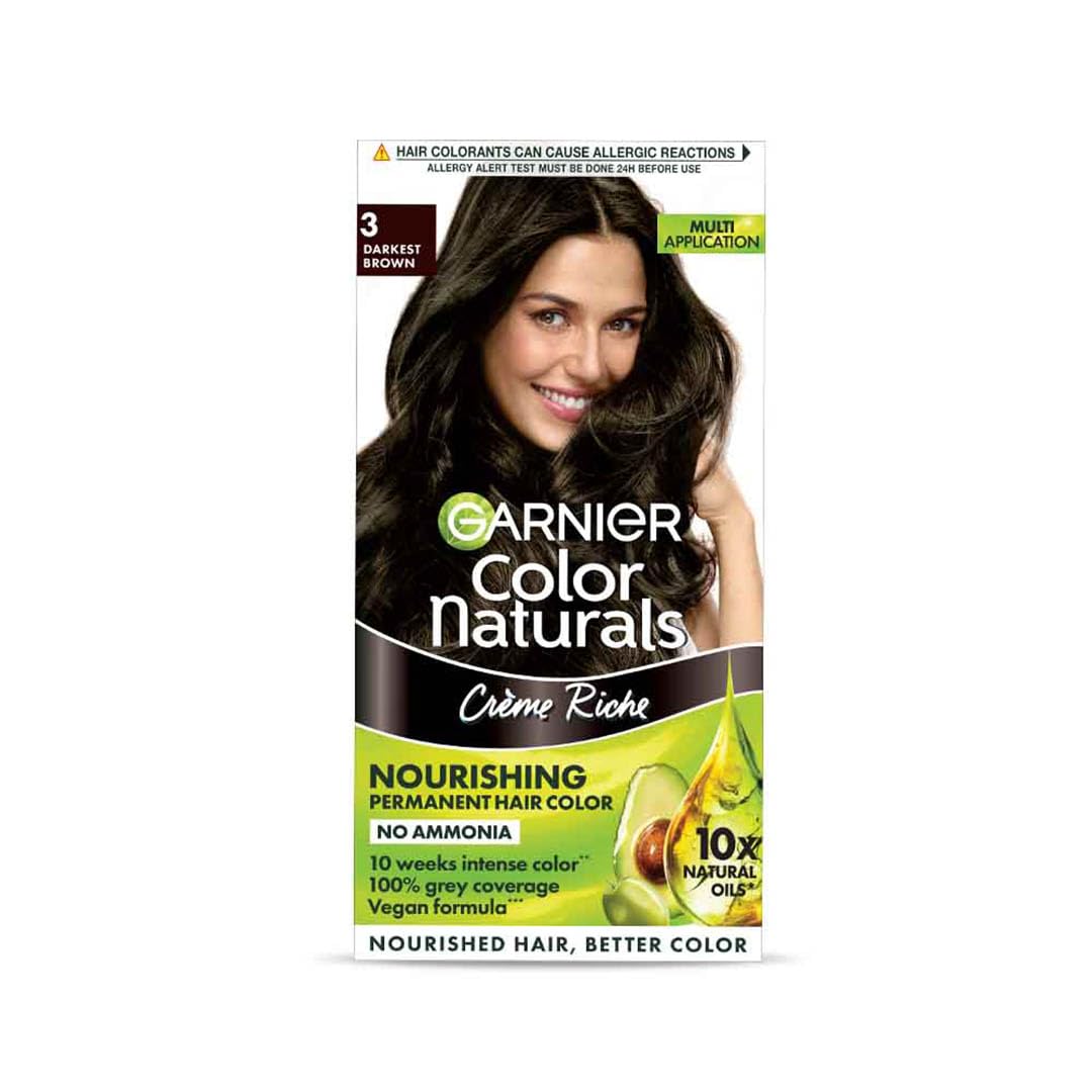 Garnier Color Naturals Creme Riche Hair Color, Shade 3 Darkest Brown - 70 ml + 60 gm