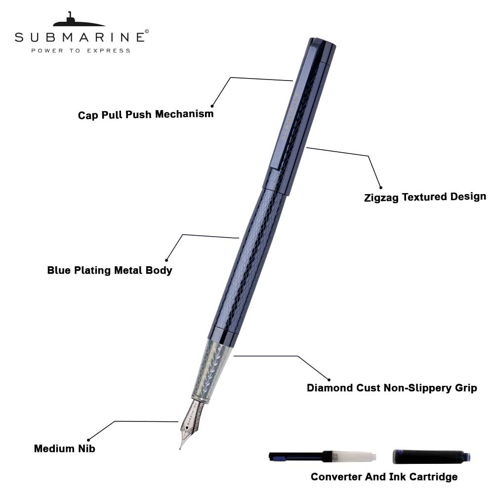 Submarine 1011 Blue Plate Textured Design Premium Fountain Pen