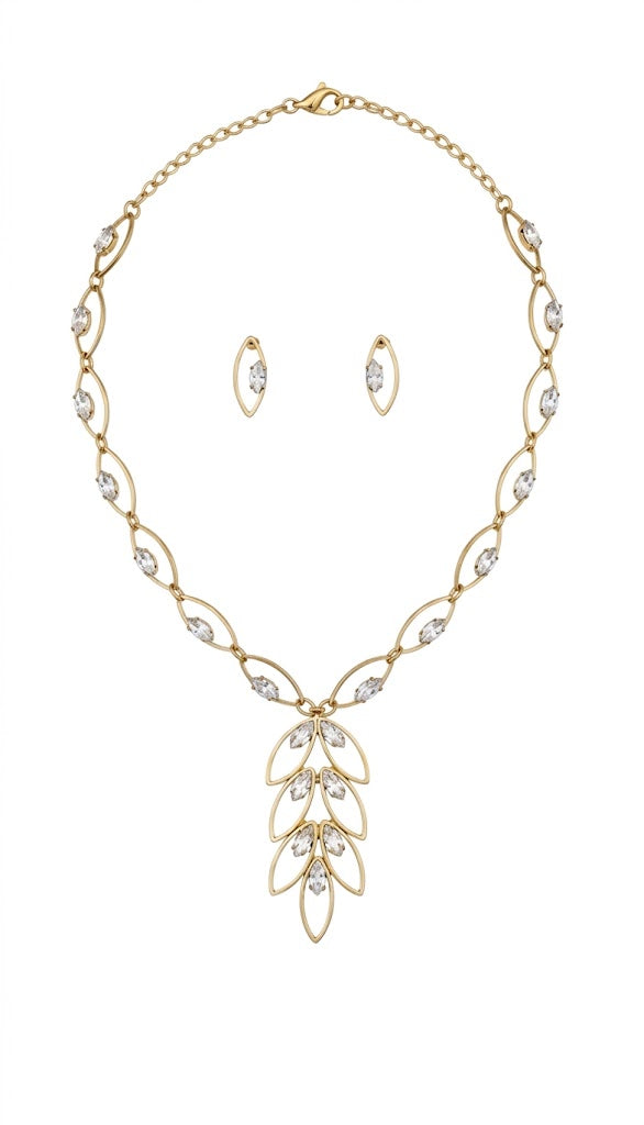 "Aura" Marquise Crystal Foliage Necklace & Earring Suite