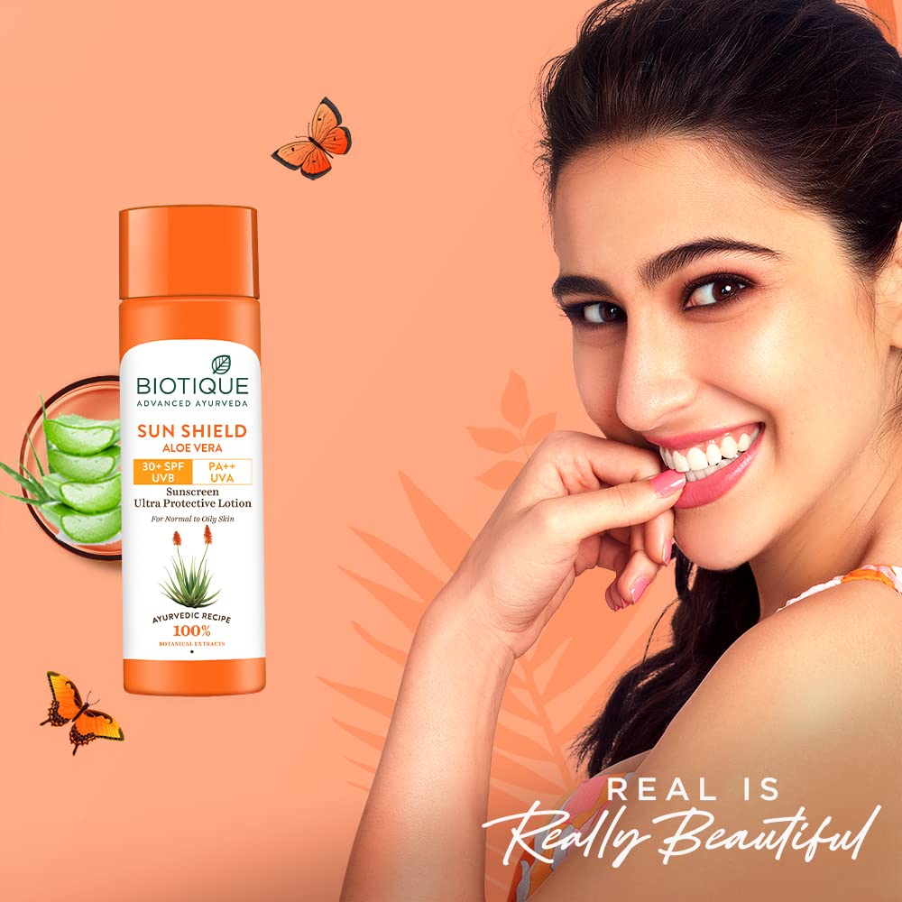 Biotique Sun Shield Aloe vera 30+ SPF UVB Sunscreen | 120ml