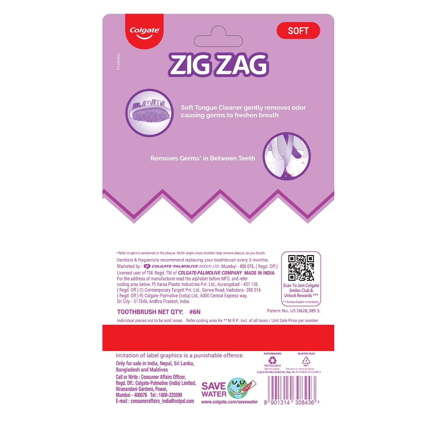 Colgate ZigZag Manual Toothbrush for adults, Pack of 6 Medium Multicolour Soft Tooth brush