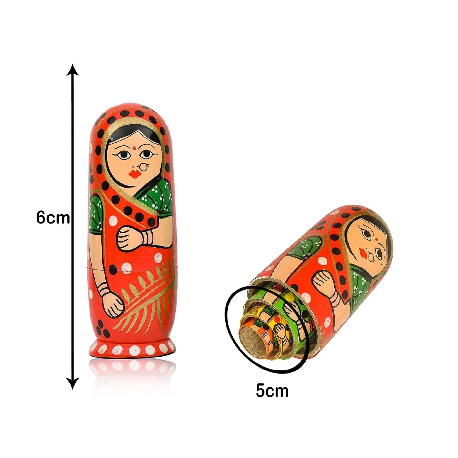 Elite Trading Wooden Indian Nesting Doll Set for Girls (5 Dolls) (Multicolour)