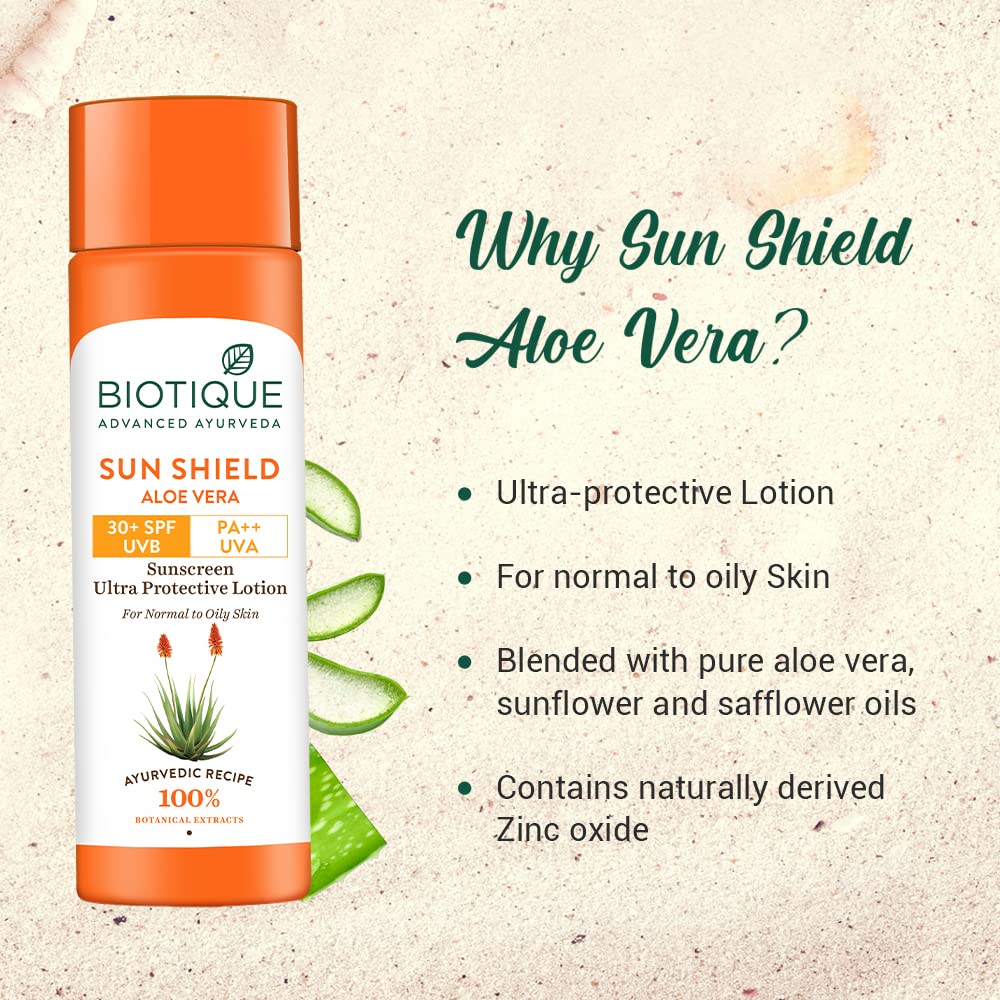 Biotique Sun Shield Aloe vera 30+ SPF UVB Sunscreen | 120ml