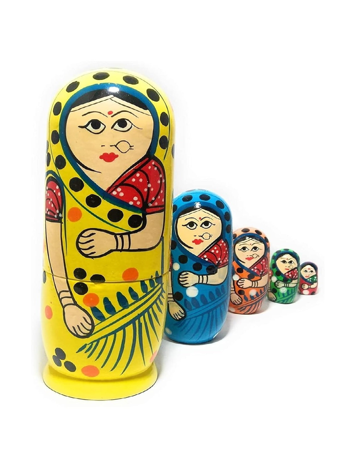 Elite Trading Wooden Indian Nesting Doll Set for Girls (5 Dolls) (Multicolour)