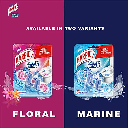 Harpic Power Fresh 6 Toilet Cleaner Rim Block - Marine Splash, 35 g