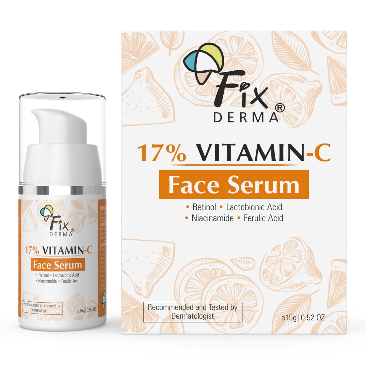 Fixderma 17% Vitamin C Face Serum For Glowing Skin, Anti Ageing Night Face Serum - 15 gm