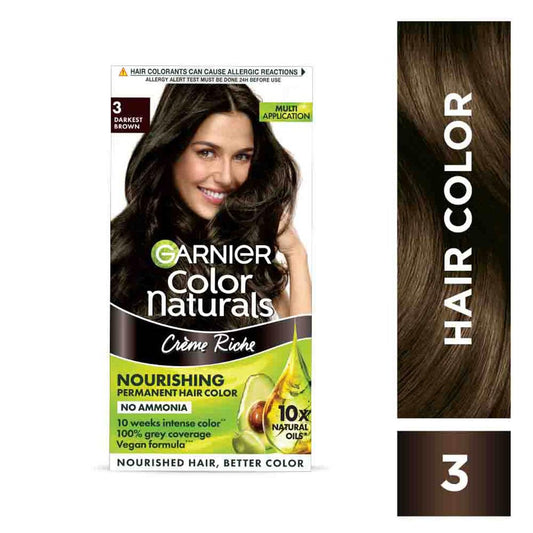 Garnier Color Naturals Creme Riche Hair Color, Shade 3 Darkest Brown - 70 ml + 60 gm