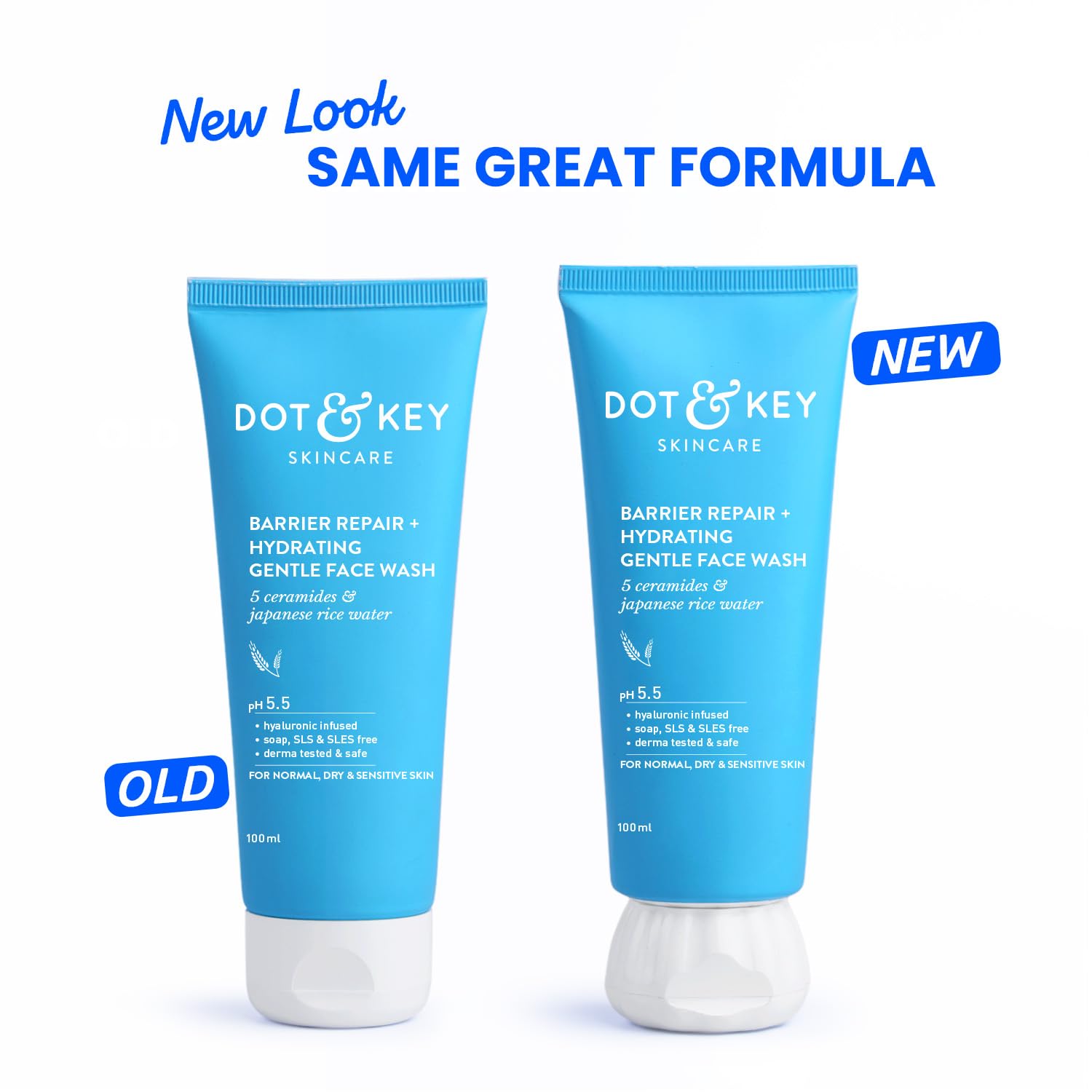 Dot & Key Barrier Repair Hydrating Gentle Face Wash For Dry, Normal & Sensitive Skin With Hyaluronic & Rice Water - 100 ml