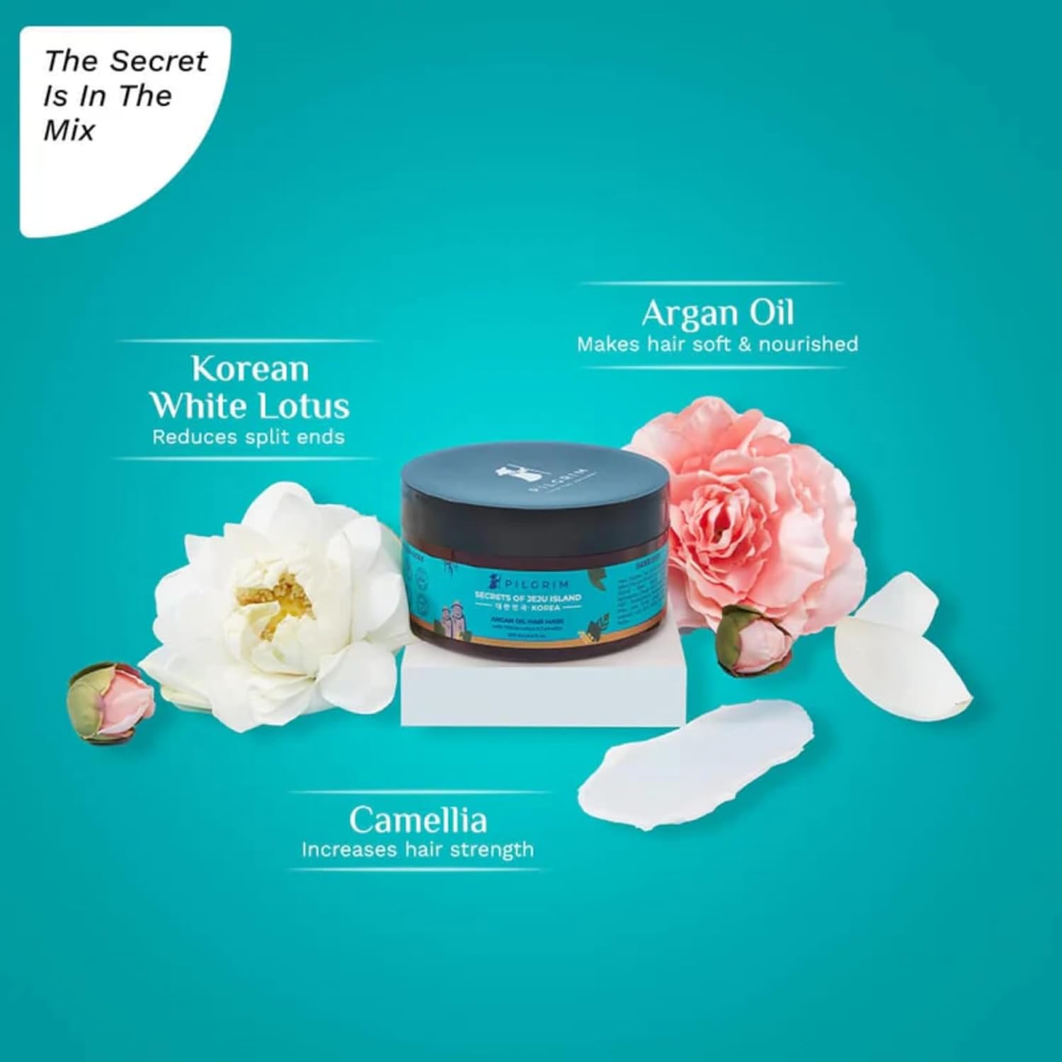 Pilgrim Korean Argan Oil Hair Mask For Dry & Frizzy Hair With White Lotus And Camellia - 200 gm