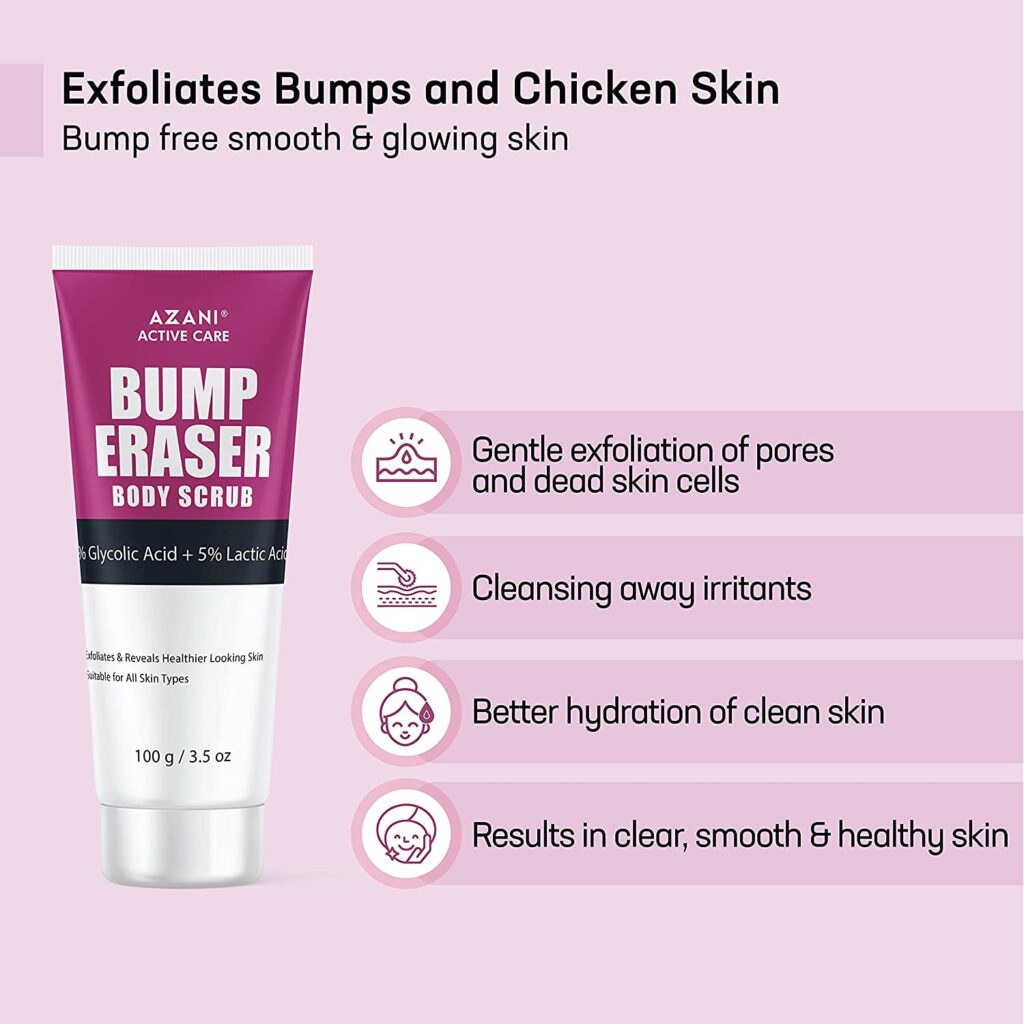 Azani Bump Eraser Body Scrub, 5% Glycolic Acid + 5% Lactic Acid – 100g | Exfoliator to Remove Body Acne