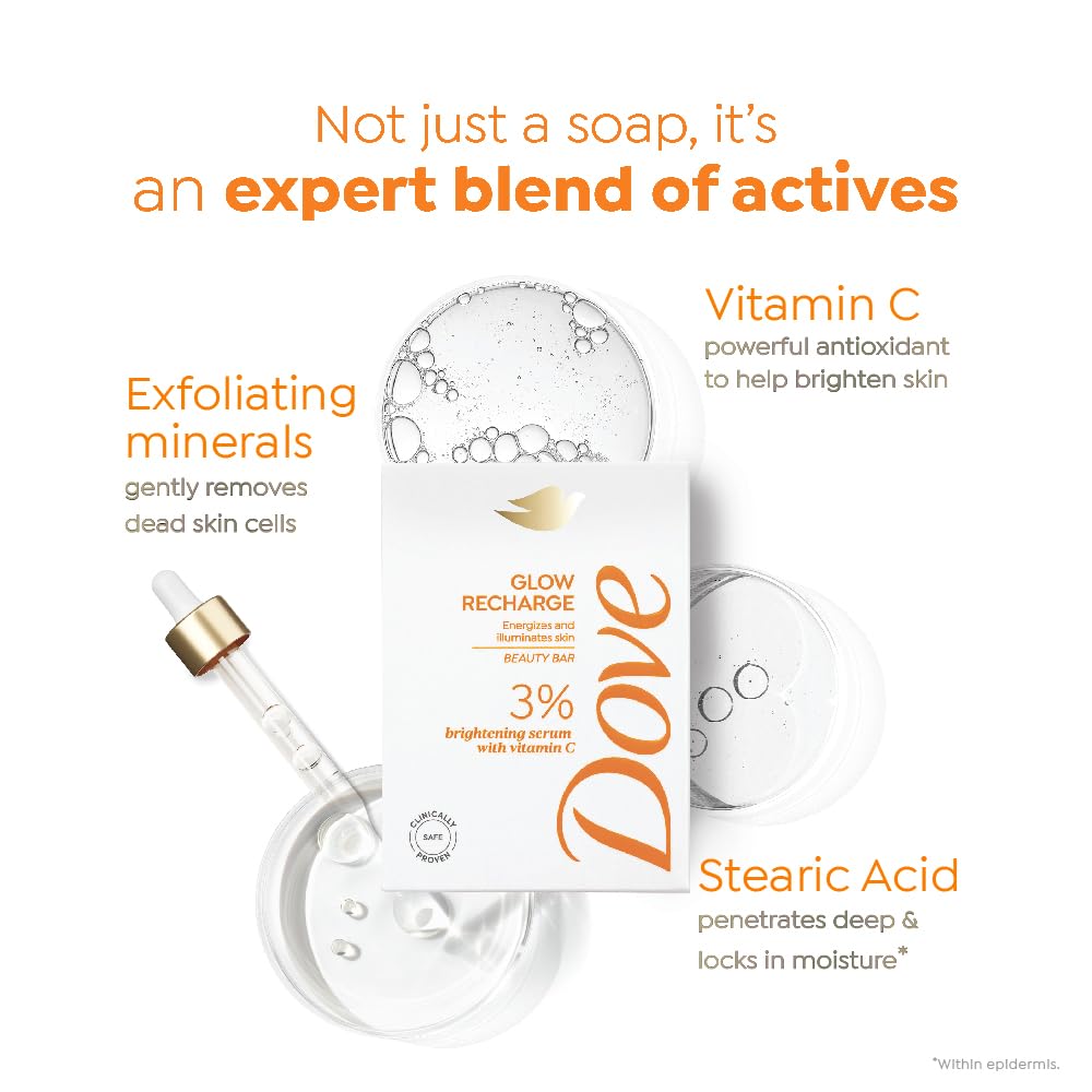 Dove Glow Recharge Serum Beauty Bar with 3% Brightening Serum + Vitamin C - set of 3 (125gx3)