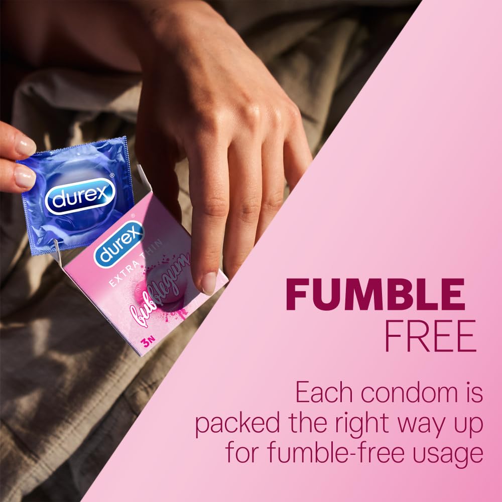Durex Extra Thin Bubblegum Flavoured Condoms, 3 count