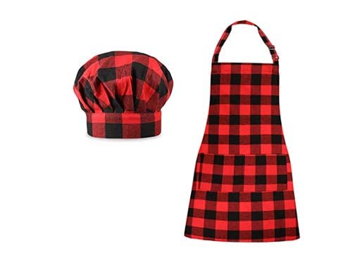 Red And Black Apron With Cap (Multicolour)