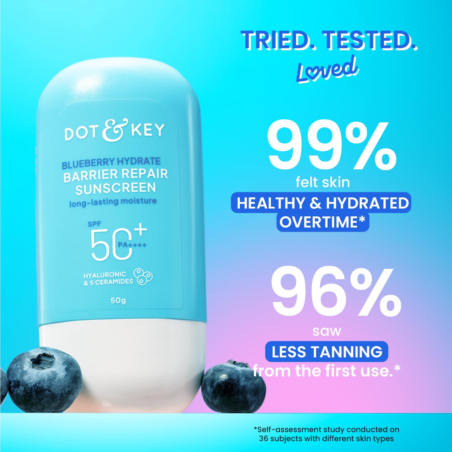 Dot & Key Blueberry Hydrating Barrier Repair Face Sunscreen SPF 50+,PA++++ With Hyaluronic & 5 Ceramides - 50 gm