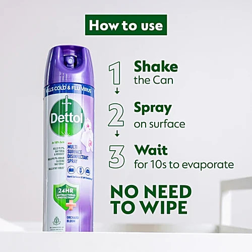 Dettol Multi-Surface Disinfectant Spray - Orchard Bloom, 24 Hours Antibacterial Protection, 225 ml