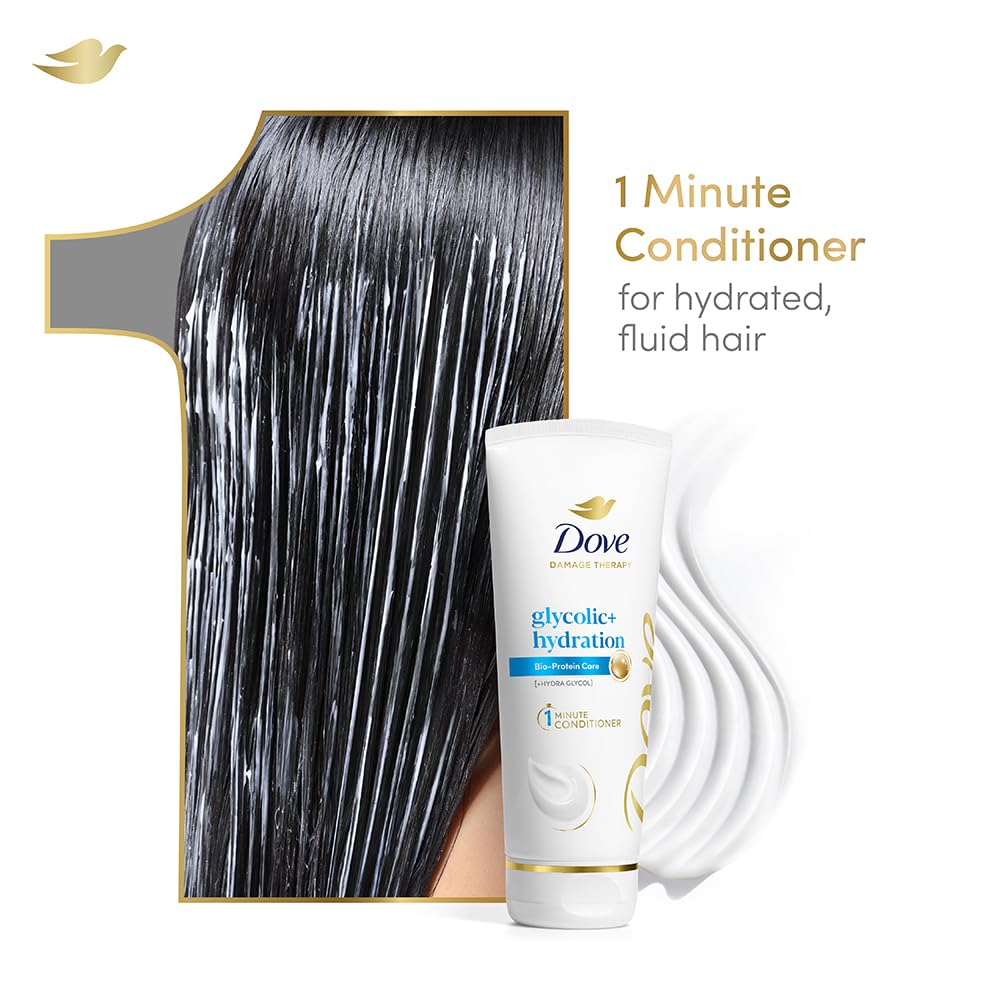 Dove Glycolic + Hydration Conditioner With 5% Hydra-Glycol For Upto 100 Hours Of Hydrated, Fluid Hair - 175 ml