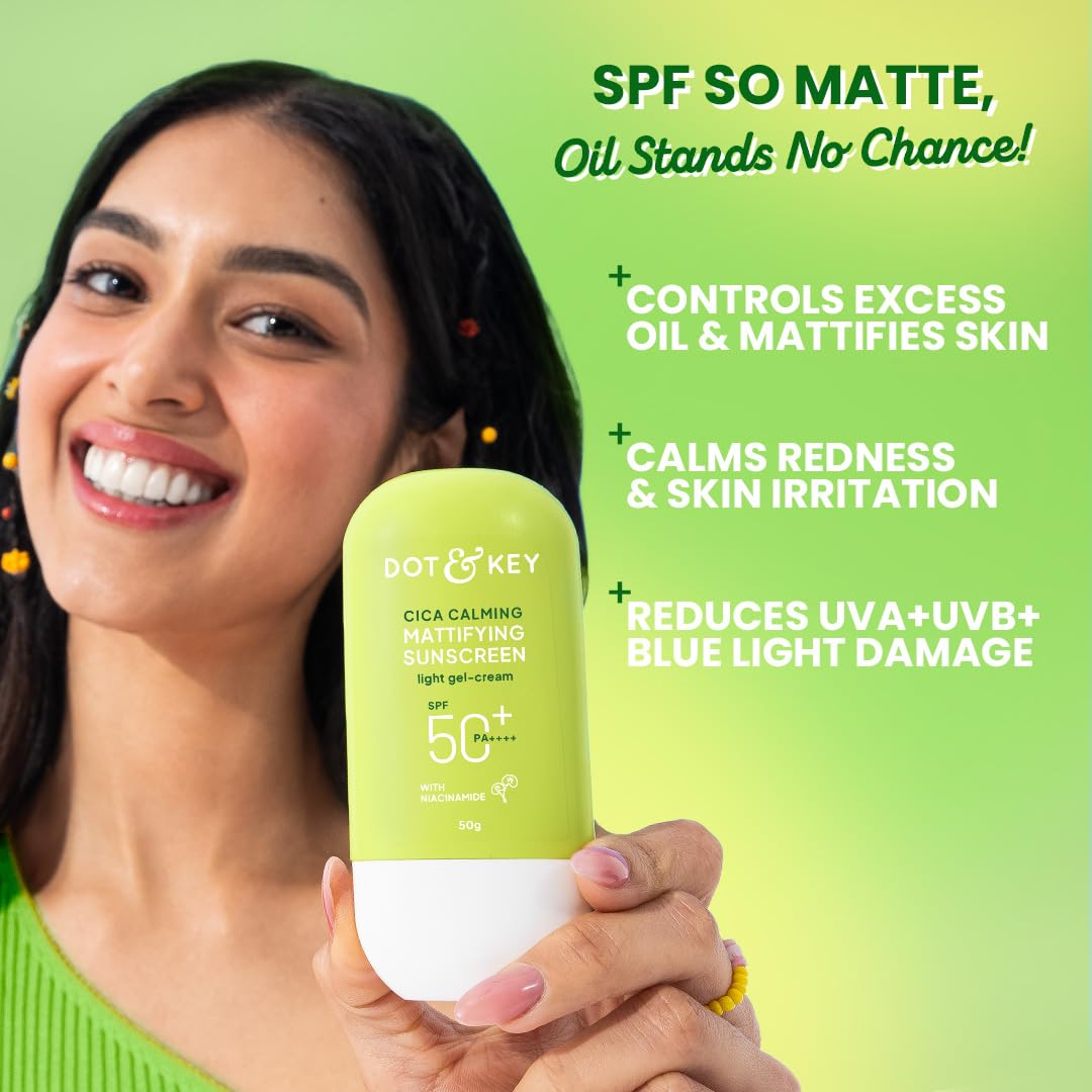Dot & Key CICA Calming Mattifying Sunscreen SPF 50 For Oily Acne Prone & Sensitive Skin - 50 gm