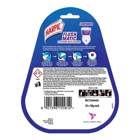 Harpic Flushmatic In-Cistern Toilet Cleaner Block, Lavender, 50 gm (Pack of 3)