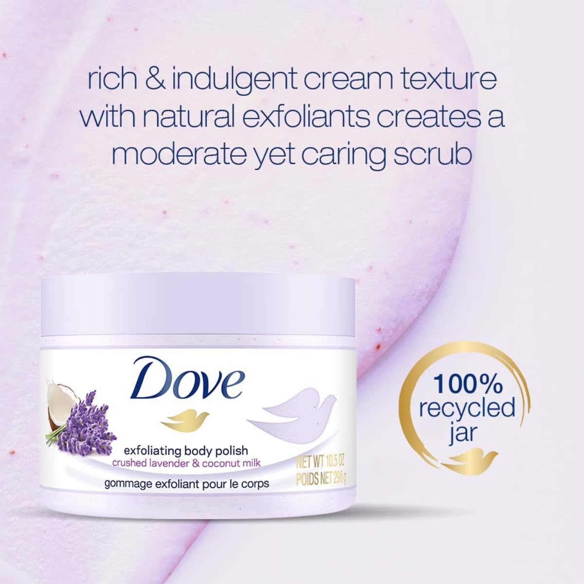 Dove Exfoliating Body Polish Scrub With Crushed Lavender And Coconut Milk - 298 gm