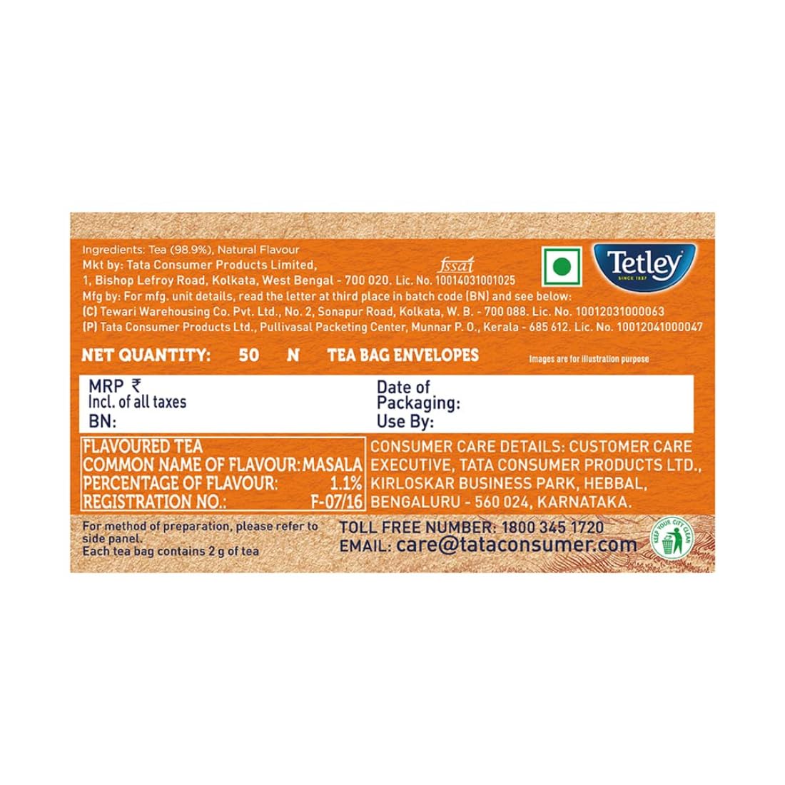 Tetley Masala Chai With Natural Flavour Black Tea Bags - 50 Tea Bags