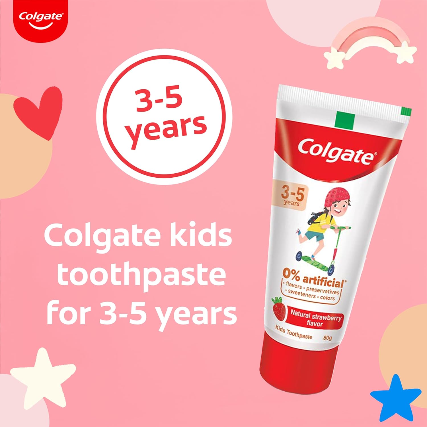 Colgate Toothpaste For Kids (3-5 Years), Natural Strawberry Flavor, Cavity Protection Tooth Paste - 80gm