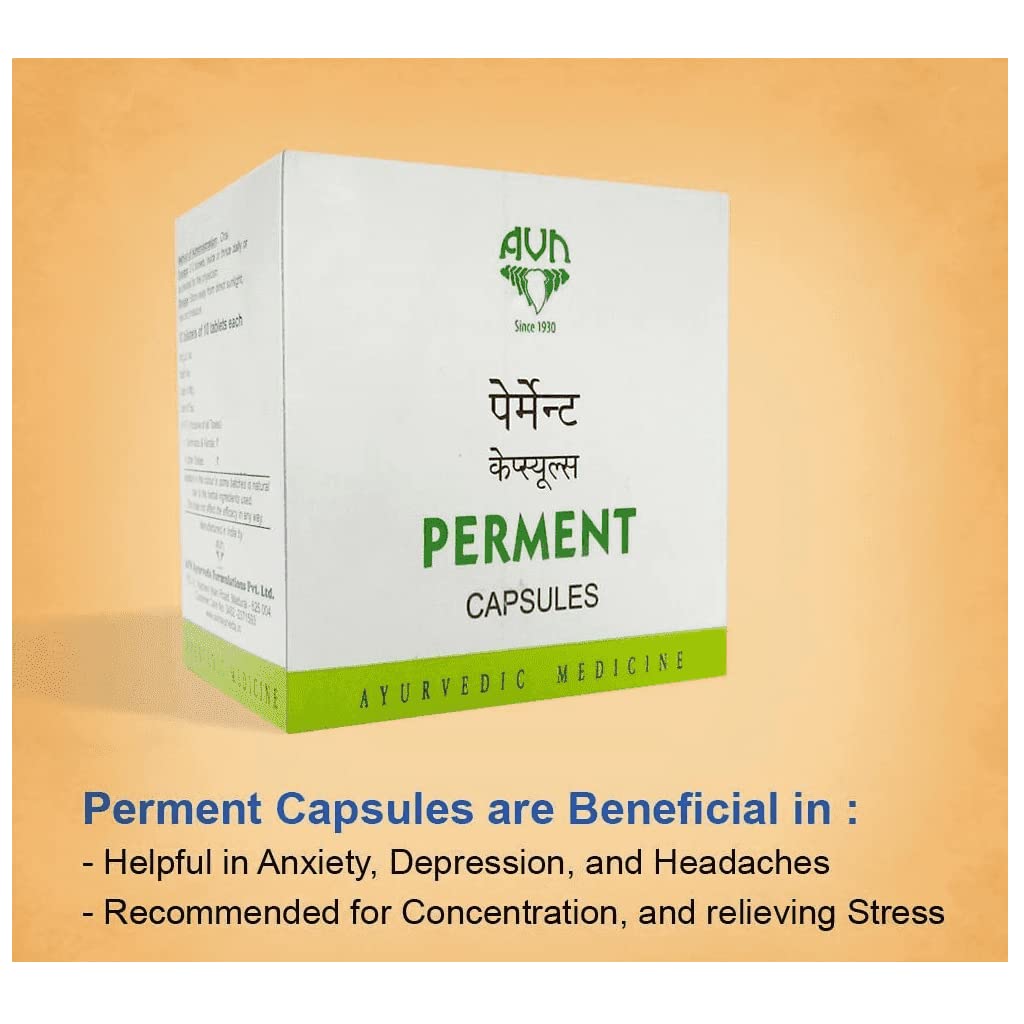 Avn Ayurveda Perment (120 Capsules) For Physiological Stress, Anxiety, Depression, Chronic Headache