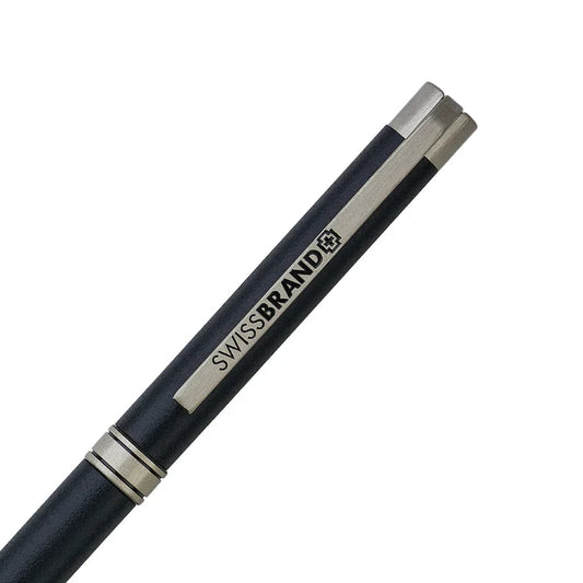 SWISSBRAND Glide 2528 Matte black chrome Ballpoint Pen with chrome trim.