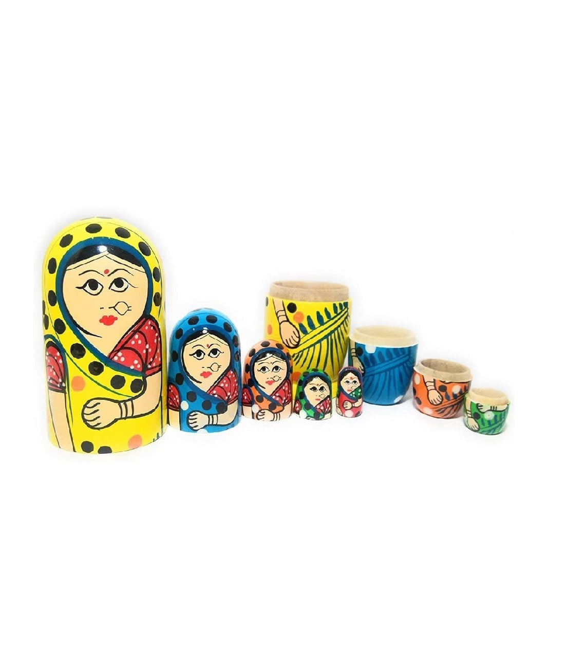 Elite Trading Wooden Indian Nesting Doll Set for Girls (5 Dolls) (Multicolour)