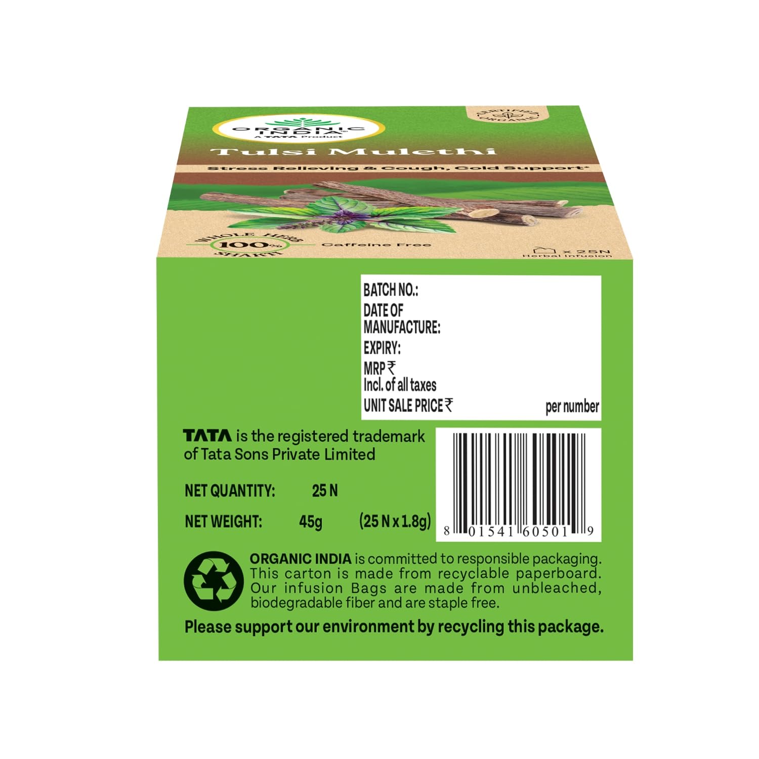 A TATA Product - Organic India Tulsi Mulethi - 25 Tea Bags