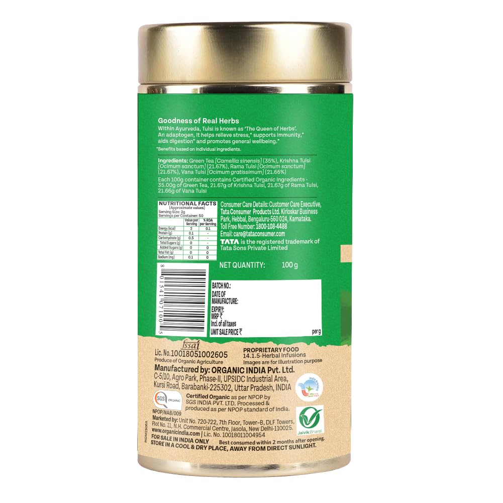 A TATA Product - Organic India Tulsi Green Tea Classic Loose Leaves - 100g