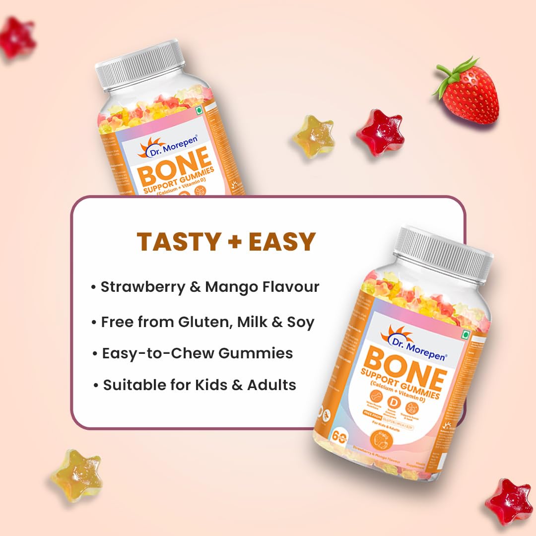 Dr. Morepen Bone Support Gummies with Calcium + Vitamin D For Muscle Functions, Calcium Absorption, Bones & Teeth - 60 Gummies