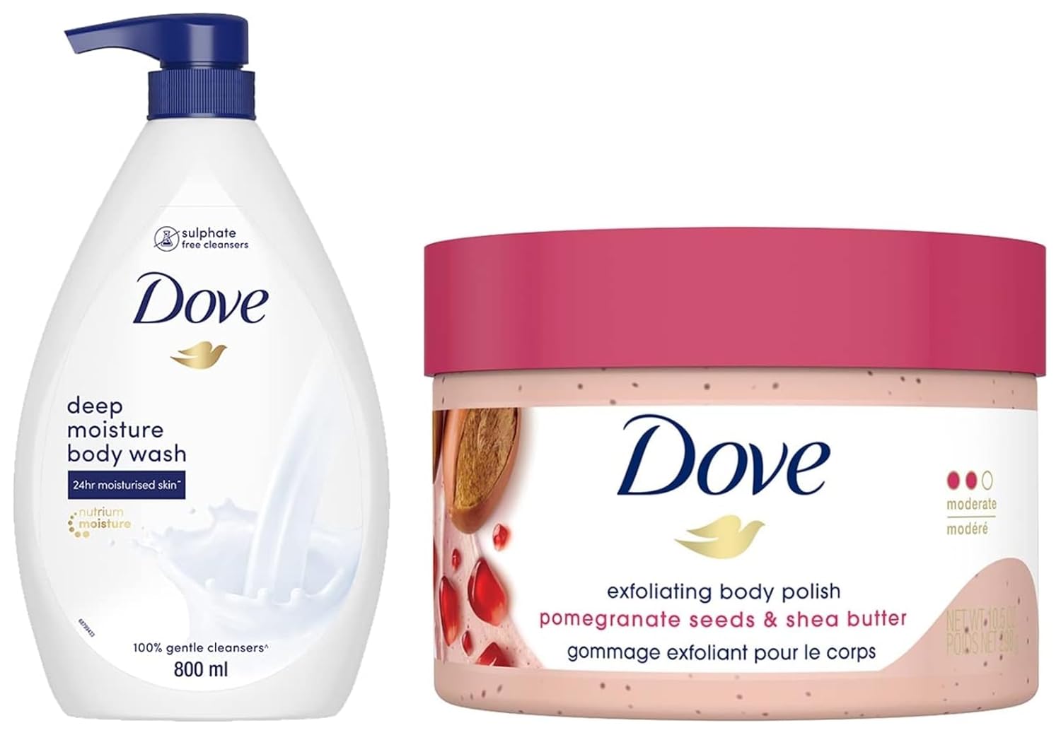 Dove Bestselling - Pomegranate Scrub & Deep Moisture Bodywash Combo - combo